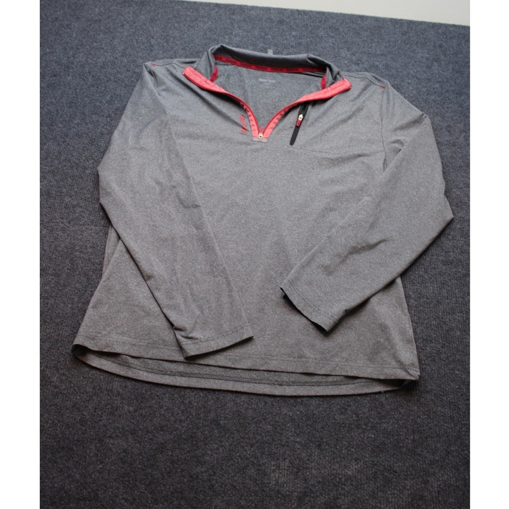 Reebok Mens Gray Red Quarter Zip Pullover Long Sleeve Active Top Size Medium